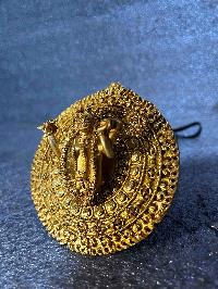 Buddhist Round Miniature Statue Of Akash Yogini, [full Gold Plated]