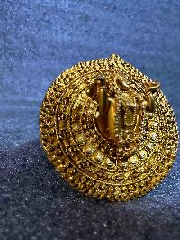 Buddhist Round Miniature Statue Of Akash Yogini, [full Gold Plated]