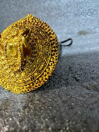 Buddhist Round Miniature Statue Of Akash Yogini, [full Gold Plated]