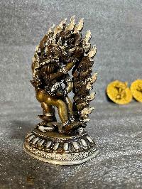 Buddhist Miniature Statue Of Black Jambhala With Consort, [shakti], Yab-yum, [silver And Chocolate Oxidized]