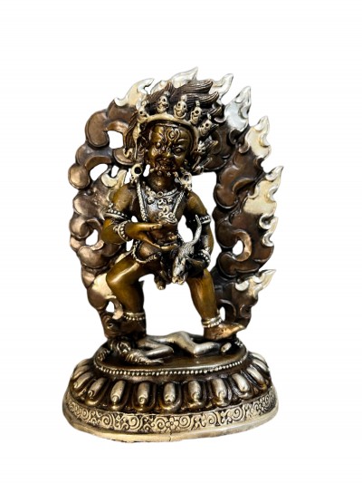 Black Jambhala Statue, Buddhist Miniature Statue, [silver And Chocolate Oxidized]