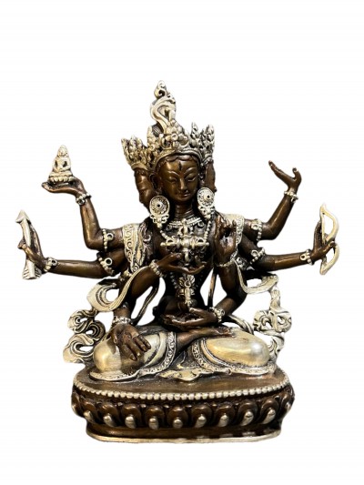 Buddhist Miniature Statue Of Namgyalma, [silver And Chocolate Oxidized]