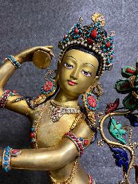 Buddhist Statue Of Chintamani, Lokeshvara [partly Gold Plated, Silver Plated, Stone Setting]