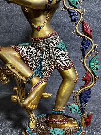 Buddhist Statue Of Chintamani, Lokeshvara [partly Gold Plated, Silver Plated, Stone Setting]