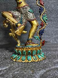 Buddhist Statue Of Chintamani, Lokeshvara [partly Gold Plated, Silver Plated, Stone Setting]