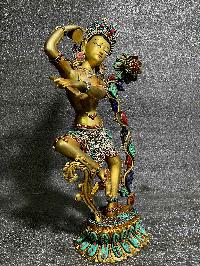 Buddhist Statue Of Chintamani, Lokeshvara [partly Gold Plated, Silver Plated, Stone Setting]