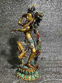 Buddhist Statue Of Chintamani, Lokeshvara [partly Gold Plated, Silver Plated, Stone Setting]