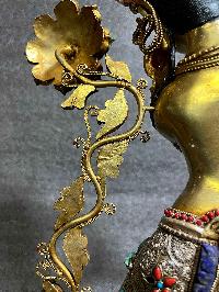 Buddhist Statue Of Chintamani, Lokeshvara [partly Gold Plated, Silver Plated, Stone Setting]