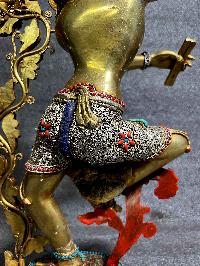 Buddhist Statue Of Chintamani, Lokeshvara [partly Gold Plated, Silver Plated, Stone Setting]