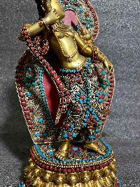 Buddhist Statue Of Chintamani, Lokeshvara [partly Gold Plated, Silver Plated, Stone Setting]
