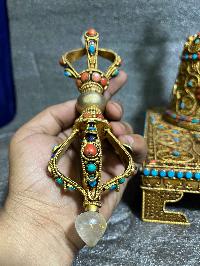 Buddhist Handmade Bell And Dorje With Base, [stone Setting], Siku Design