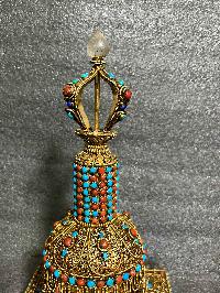 Buddhist Handmade Bell And Dorje With Base, [stone Setting], Siku Design