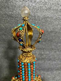 Buddhist Handmade Bell And Dorje With Base, [stone Setting], Siku Design