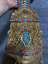 Buddhist Handmade Bell And Dorje With Base, [stone Setting], Siku Design