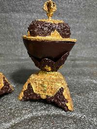 Buddhist Handmade Kapala Pair, [partly Gold Plated With Extra Gold]