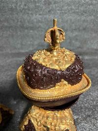 Buddhist Handmade Kapala Pair, [partly Gold Plated With Extra Gold]