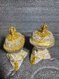 Buddhist Handmade Kapala Pair, [partly Gold Plated, Silver Plated]