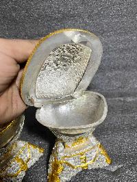 Buddhist Handmade Kapala Pair, [partly Gold Plated, Silver Plated]
