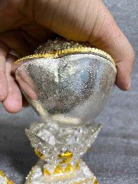 Buddhist Handmade Kapala Pair, [partly Gold Plated, Silver Plated]