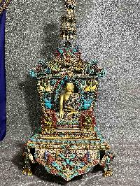 Buddhist Statue Of Shakyamuni Buddha Sitting On A Throne, [full Electro Plated, Stone Setting]