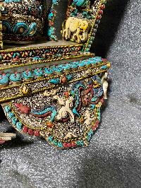 Buddhist Statue Of Shakyamuni Buddha Sitting On A Throne, [full Electro Plated, Stone Setting]