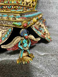 Buddhist Statue Of Shakyamuni Buddha Sitting On A Throne, [full Electro Plated, Stone Setting]