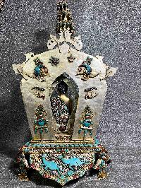 Buddhist Statue Of Shakyamuni Buddha Sitting On A Throne, [full Electro Plated, Stone Setting]