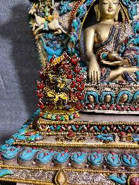 Buddhist Statue Of Shakyamuni Buddha Sitting On A Throne, [full Electro Plated, Stone Setting]