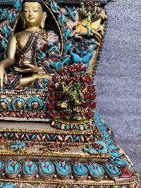 Buddhist Statue Of Shakyamuni Buddha Sitting On A Throne, [full Electro Plated, Stone Setting]