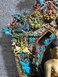 Buddhist Statue Of Shakyamuni Buddha Sitting On A Throne, [full Electro Plated, Stone Setting]