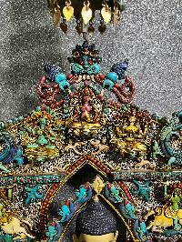 Buddhist Statue Of Shakyamuni Buddha Sitting On A Throne, [full Electro Plated, Stone Setting]