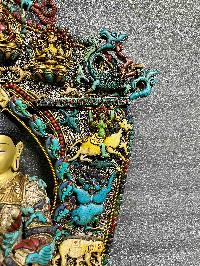 Buddhist Statue Of Shakyamuni Buddha Sitting On A Throne, [full Electro Plated, Stone Setting]