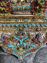 Buddhist Statue Of Shakyamuni Buddha Sitting On A Throne, [full Electro Plated, Stone Setting]