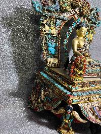 Buddhist Statue Of Shakyamuni Buddha Sitting On A Throne, [full Electro Plated, Stone Setting]