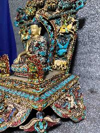 Buddhist Statue Of Shakyamuni Buddha Sitting On A Throne, [full Electro Plated, Stone Setting]
