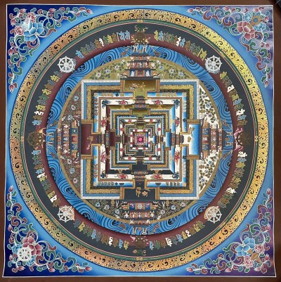 Buddhist Handmade Kalachakra Mandala, Sand Mandala, Wheel Of Time, Dalilama Thangka [hand Painted]