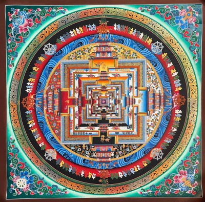 Buddhist Handmade Kalachakra Mandala, Sand Mandala, Wheel Of Time, Dalilama Thangka [hand Painted]
