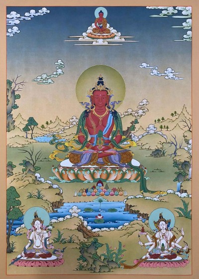 [karma Gardri Style], Buddhist Handmade Thangka Of Aparimita, Amitayus, [real Gold, Hand Painted], [real Gold, Hand Painted]