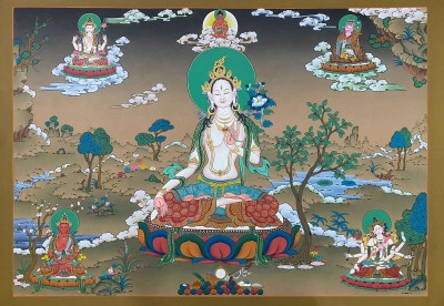 [karma Gardri Style], Buddhist Handmade Thangka Of White Tara, [real Gold, Hand Painted]