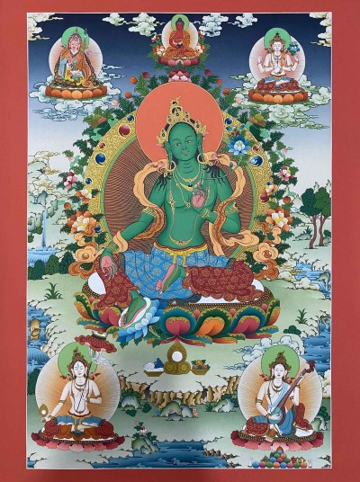 [traditional], Buddhist Handmade Thangka Of Green Tara, [hand Painted]