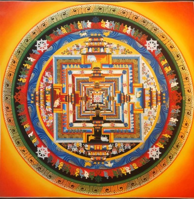 Buddhist Handmade Kalachakra Mandala, Sand Mandala, Wheel Of Time, Dalai Lama Thangka, [hand Painted]