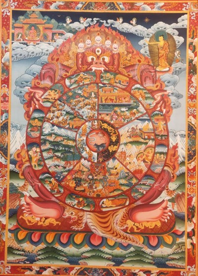 Buddhist Handmade Thangka Of Wheel Of Life, [hand Painted]