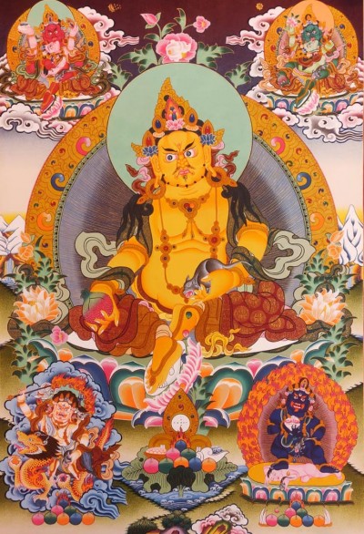 Buddhist Handmade Thangka Of Five Jambhala, [hand Painted]