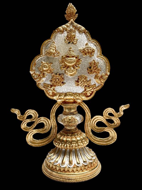 Buddhist Offering Of Ashtamangala, [gold And Silver Plated With Fine Carving]
