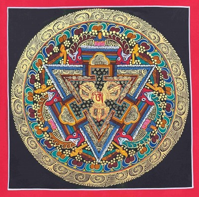 Mandala|[hq], Buddhist Handmade Thangka Painting Of [triple Dorje] Mandala, [hand Painted], [student Mandala]
