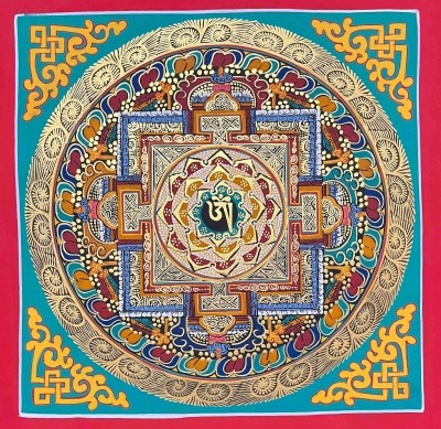 Mandala|[hq], Buddhist Handmade Thangka Painting Of [tibetan Om] Mandala, [hand Painted], [student Mandala]