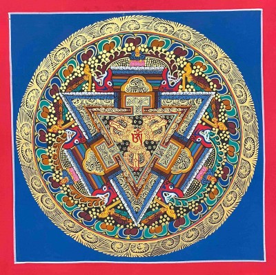 Mandala|[hq], Buddhist Handmade Thangka Painting Of [3 Dorje] Mandala, [hand Painted], [student Mandala]