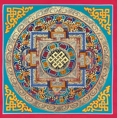 Mandala|[hq], Buddhist Handmade Thangka Painting Of [endless Knot] Mandala, [hand Painted], [student Mandala]