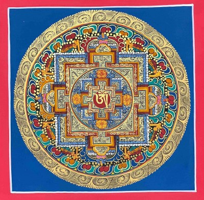 Mandala|[hq], Buddhist Handmade Thangka Painting Of [tibetan Om] Mandala, [hand Painted], [student Mandala]