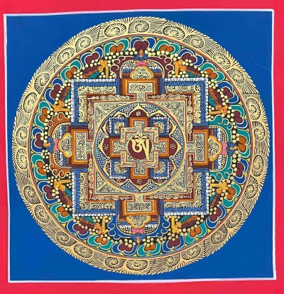 Mandala|[hq], Buddhist Handmade Thangka Painting Of [tibetan Om] Mandala, [hand Painted], [student Mandala]
